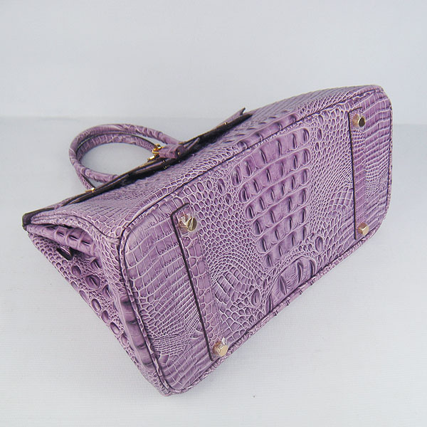 High Quality Fake Hermes Birkin 35CM Crocodile Head Veins Leather Bag Purple 6089